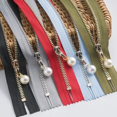 Messing metaal rits met parelslider # 5 open-end voor kleding