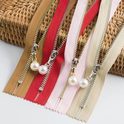Messing metaal rits met parelslider # 5 open-end voor kleding