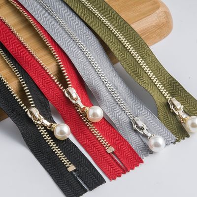 Messing metaal rits met parelslider # 5 open-end voor kleding