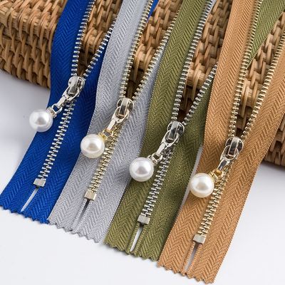 Messing metaal rits met parelslider # 5 open-end voor kleding